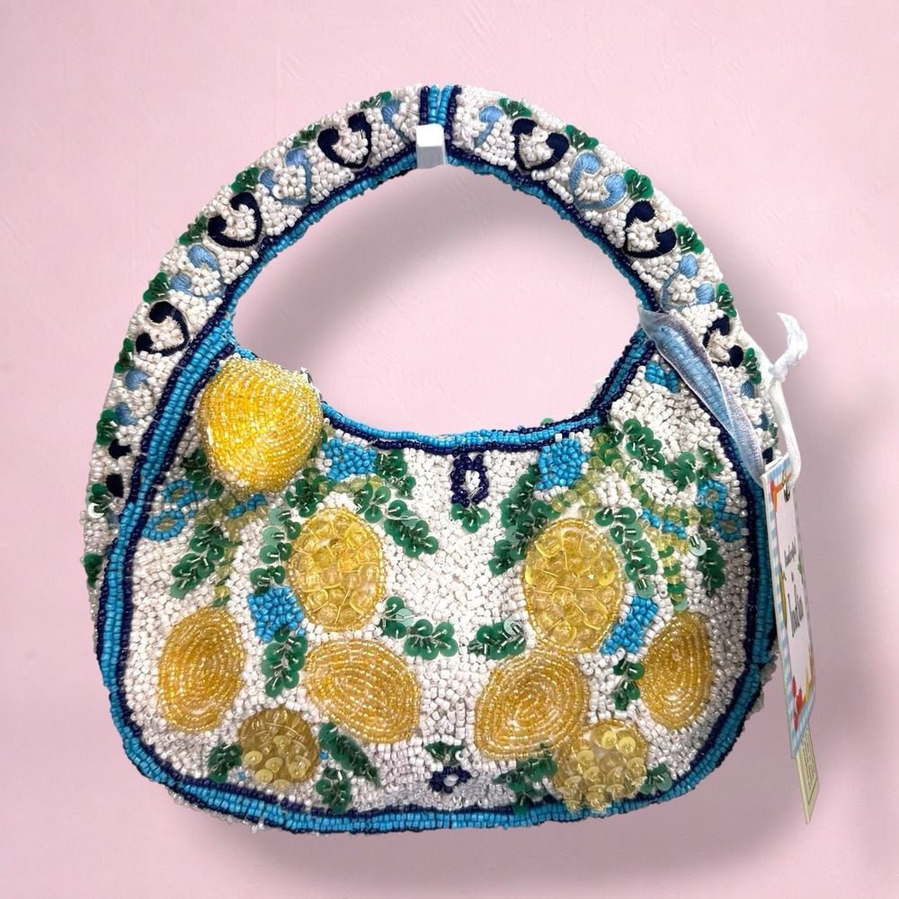 Viral Handcrafted In India Lemon Beaded Tote Top Handle Bag Satchel